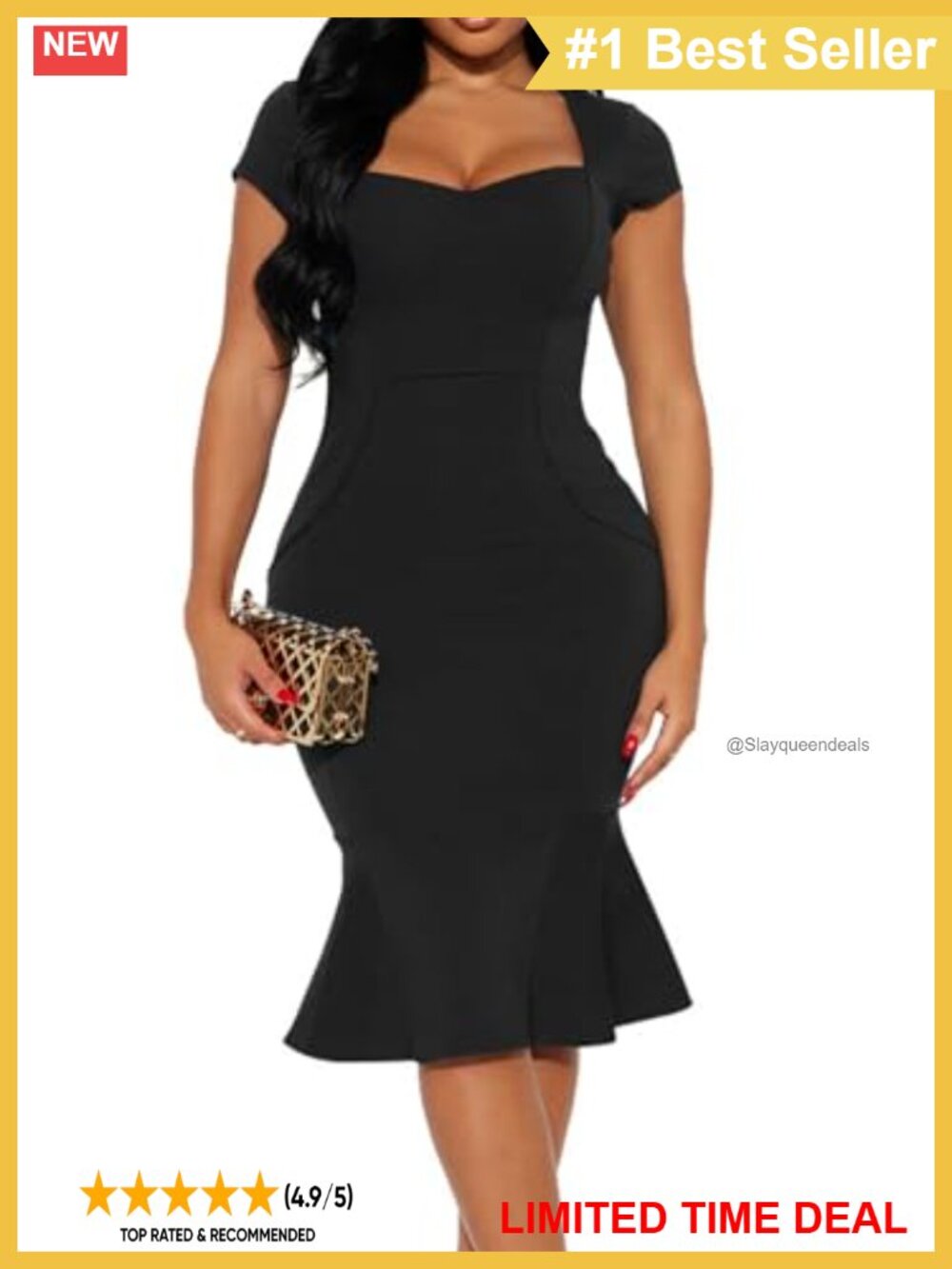 Vintage V-Neck Cap Sleeve Bodycon Midi Pencil Dress Work Office